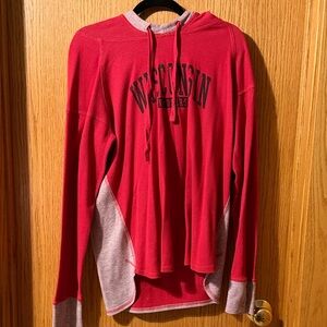 Wisconsin Red Hooded Pullover with Heather Gray Panels